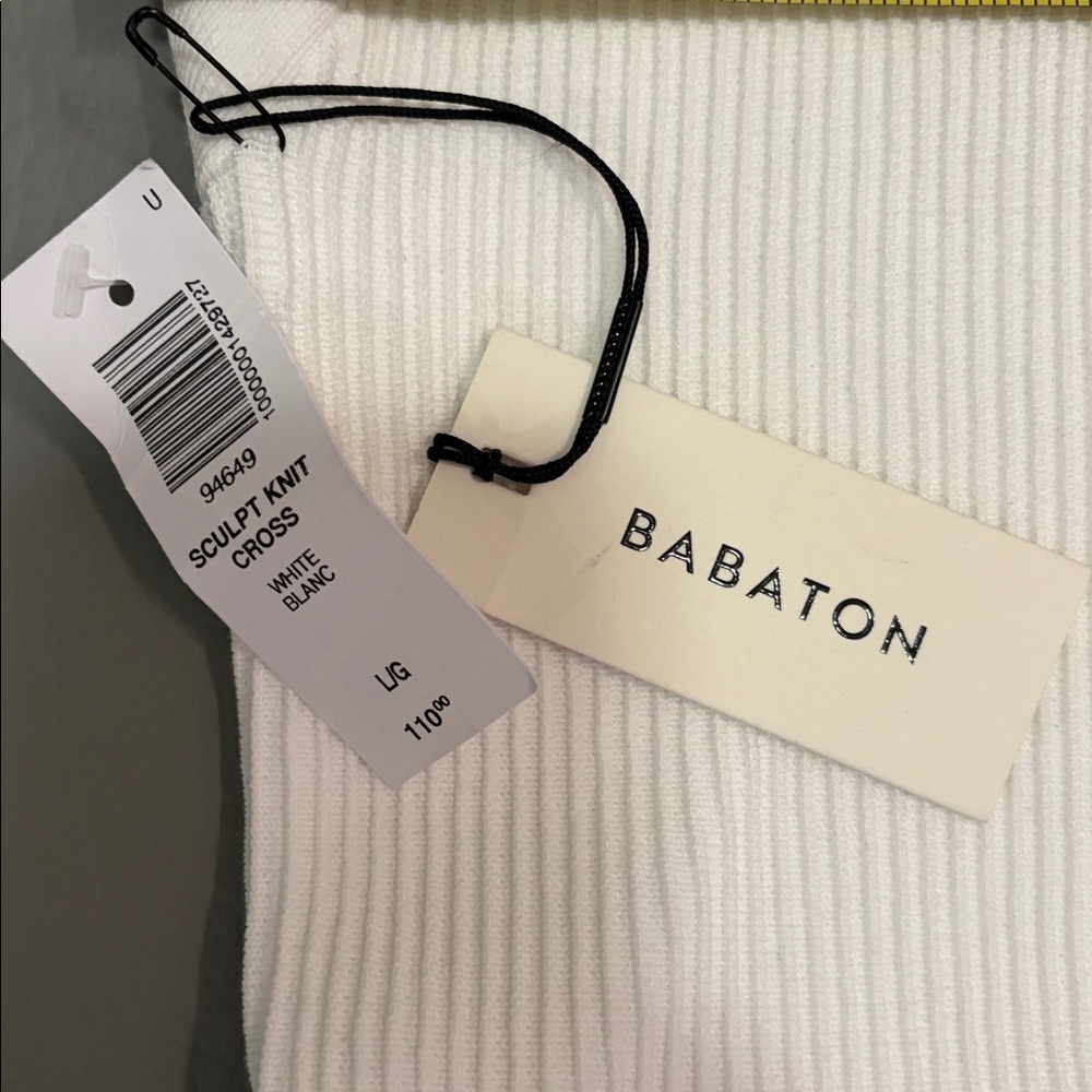 Aritzia Babaton Dress Mini NWT Sculpt Knit Cross Ribbed Halter White size Large - Picture 11 of 14